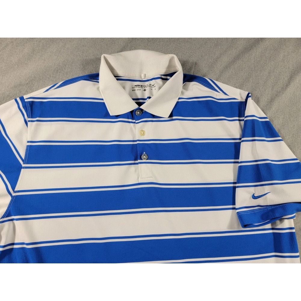 Nike Golf Performance Polo Shirt Mens XL Blue White Striped Dri-FIT Short Sleeve